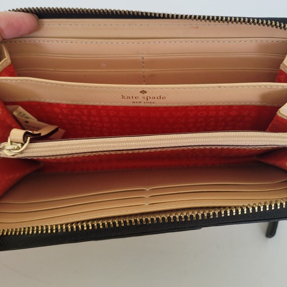 KATE SPADE Wellesley Neda Zip Around Wallet Black White Stripped Large Logo - Picture 6 of 11